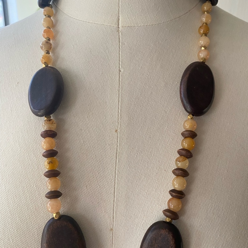 Necklace boho inspired wood and natural gemstone beads. - Picture 2 of 6